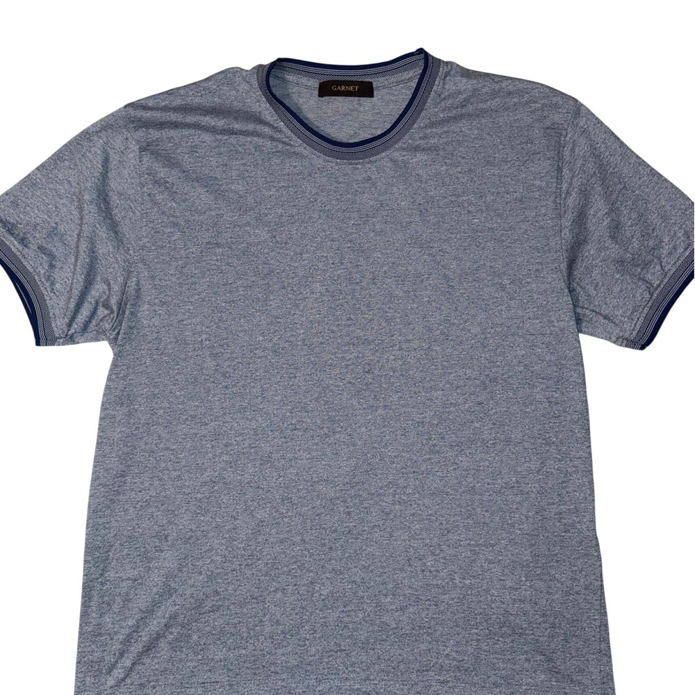 Garnet Mens Heather Blue Textured Short Sleeve Crew Neck T-Shirt Micro Rib Trim
